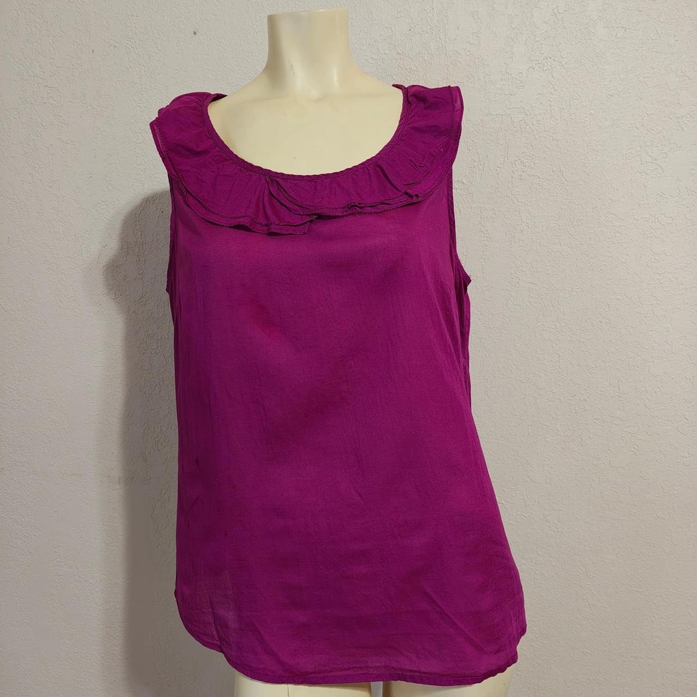 Merona Womens Pink Ruffle Scoop Neck Sleeveless Tank Top Size Large Magenta